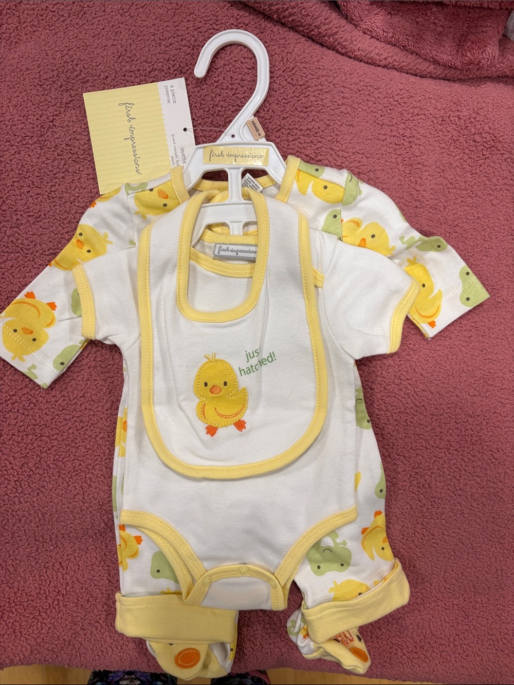 First Impressions Yellow Duck Bib & Bodysuit Set